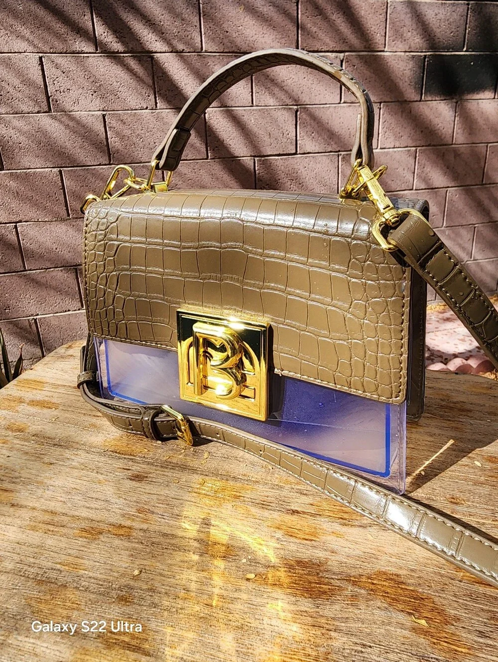 Chic Women's Crocodile-Embossed Clear Taupe Top-Handle Bag